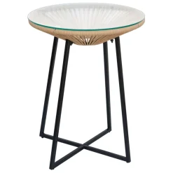 Enfant Fabrique de Styles Tables De Jardin|Jardin*Table bar extérieur rond en fer et verre beige et noir d61cm - Baleares