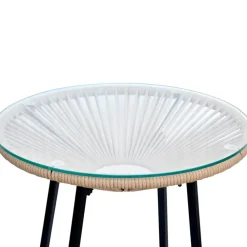 Enfant Fabrique de Styles Tables De Jardin|Jardin*Table bar extérieur rond en fer et verre beige et noir d61cm - Baleares