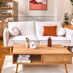 Fabrique de Styles Table Basses*Table basse avec tiroir en bois et cannage L110cm - Baia