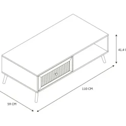 Fabrique de Styles Table Basses*Table basse avec tiroir en bois et cannage L110cm - Baia