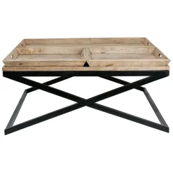 Fabrique de Styles Table Basses*Table basse carrée avec plateaux en manguier et fer noir L120cm - Noe