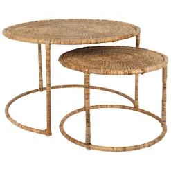 Fabrique de Styles Table Basses*Table basse gigogne ronde (lot de 2) en rotin et fer - Pasil