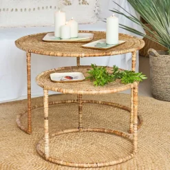 Fabrique de Styles Table Basses*Table basse gigogne ronde (lot de 2) en rotin et fer - Pasil