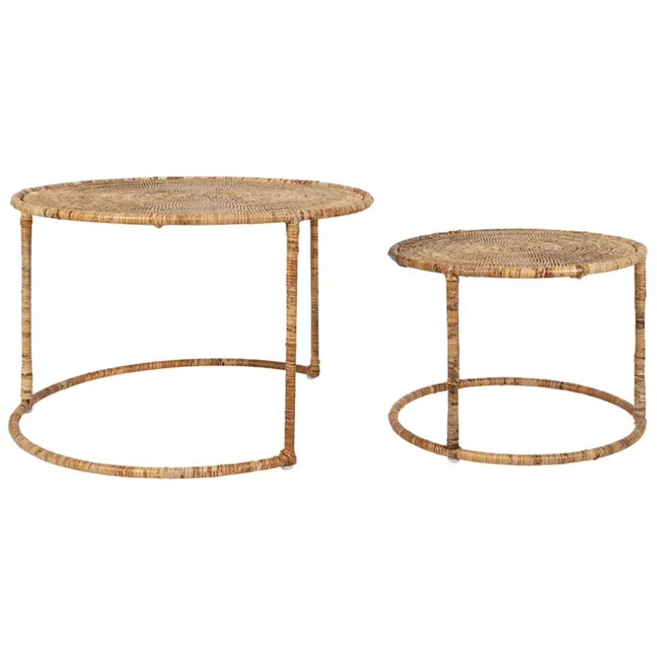 Fabrique de Styles Table Basses*Table basse gigogne ronde (lot de 2) en rotin et fer - Pasil