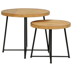 Fabrique de Styles Table Basses*Table basse (lot de 2) en bambou, rotin et pieds en fer noir - Saori