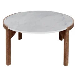 Fabrique de Styles Table Basses*Table basse rond en manguier et marbre naturel et blanc d80cm - Agate