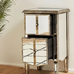 Fabrique de Styles Tables De Chevet*Table de chevet baroque en bois et miroir 2 tiroirs - Bois miroir