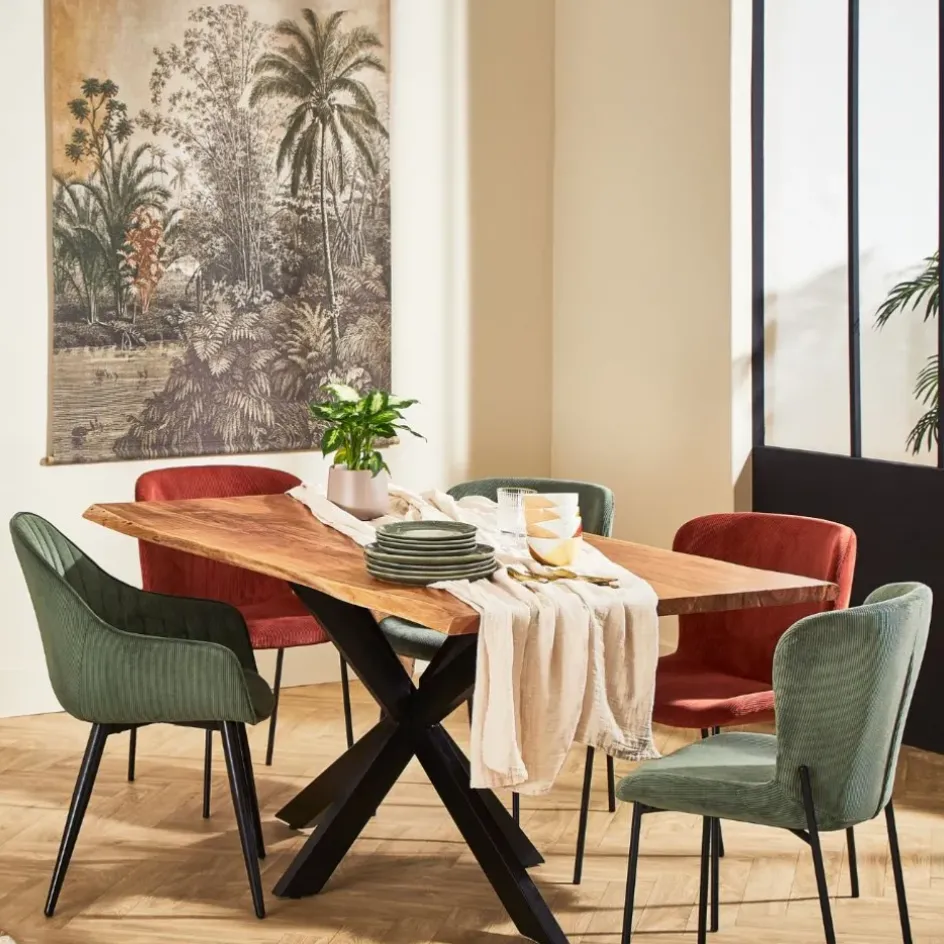 Fabrique de Styles Table De Salle À Manger*Table de repas en acacia et pieds en fer noir 180x90cm - Brooklyn