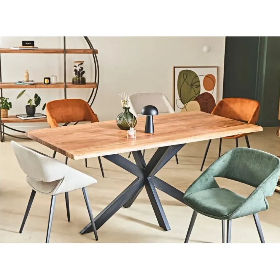 Fabrique de Styles Table De Salle À Manger*Table de repas en acacia et pieds en fer noir 180x90cm - Brooklyn