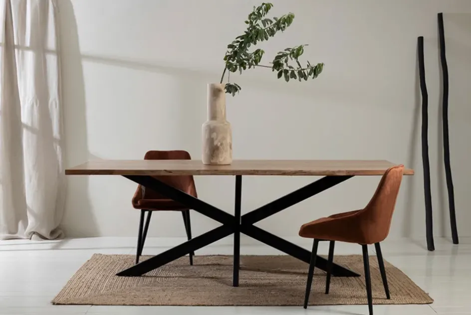 Fabrique de Styles Table De Salle À Manger*Table de repas en acacia et pieds en fer noir 220x100cm - Brooklyn