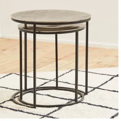 Fabrique de Styles Bouts De Canapé Et Tables D'appoint*Table d'appoint gigogne (x2) en fer argent - Felia