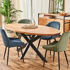 Fabrique de Styles Table De Salle À Manger*Table ovale en acacia et pieds en fer noir 190x90cm - Brooklyn