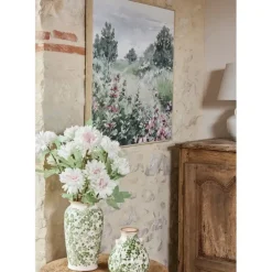 Fabrique de Styles Tableaux Et Toiles*Tableau campagne en toile vert et rose 80x80cm