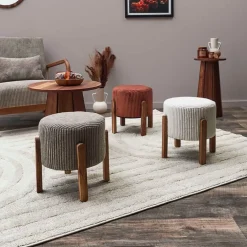 Fabrique de Styles Poufs Et Tabourets*Tabouret en tissu côtelé et bois d'acacia - Scarlett