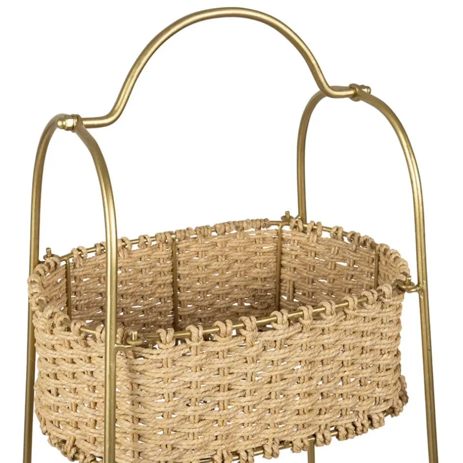 Fabrique de Styles Bibliothèques Et Étagères*Étagère 3 paniers en jute et fer doré h104cm - Réserve
