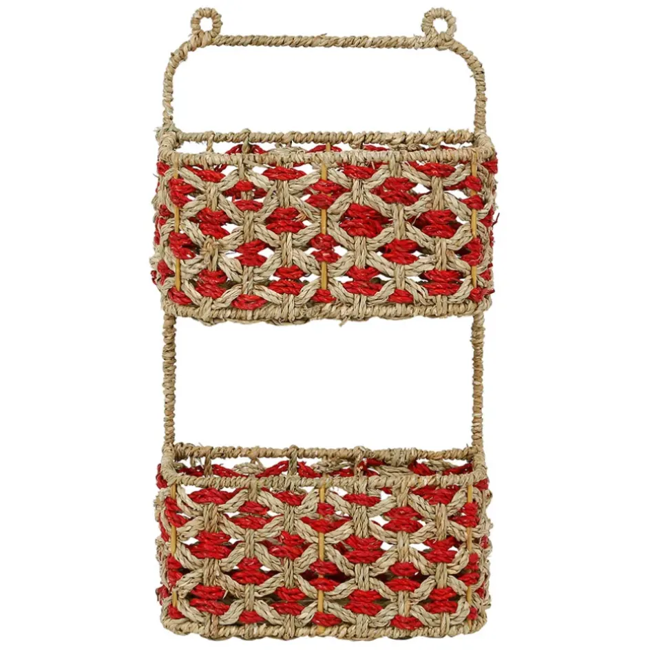Fabrique de Styles Étagères Murales*Étagère murale 2 paniers en jonc de mer naturel et rouge