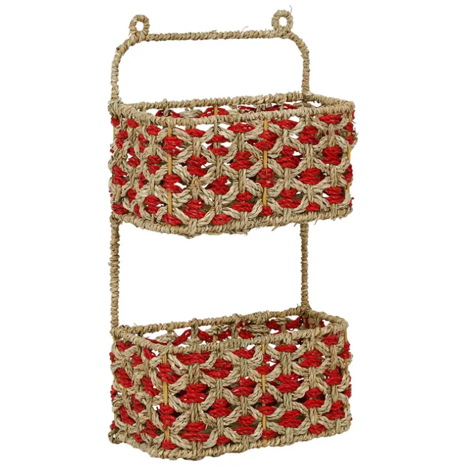 Fabrique de Styles Étagères Murales*Étagère murale 2 paniers en jonc de mer naturel et rouge