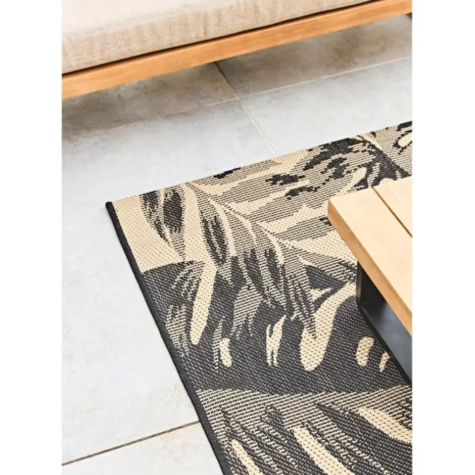 Enfant Fabrique de Styles Textiles Outdoor|Jardin*Tapis extérieur noir et naturel 120x180cm - Fleuri
