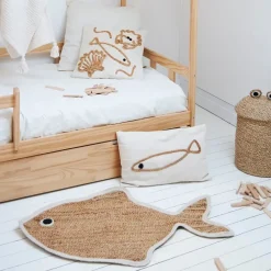 Fabrique de Styles Tapis*Tapis poisson en jute naturel et blanc 100x65cm - Eté A La Mer