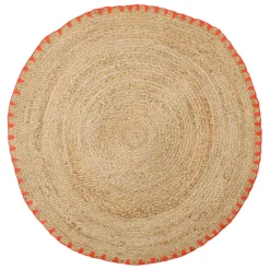 Fabrique de Styles Tapis*Tapis rond en jute et coton naturel et orange d100cm - Seguia