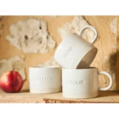 Fabrique de Styles Tasses Et Mugs*Tasse à thé papa en grès écru moucheté 30cl