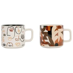 Fabrique de Styles Tasses Et Mugs*Tasses à thé x2 visage beige et brun 37.5cl en grès - terre brulée