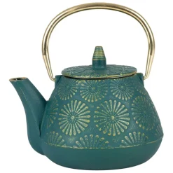 Fabrique de Styles Théières Et Cafetières*Théière en fonte émeraude et dorée - lotus