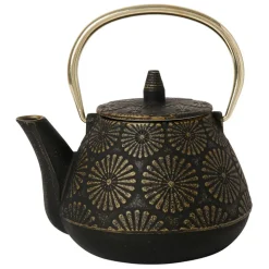 Fabrique de Styles Théières Et Cafetières*Théière en fonte noir et doré - Lotus