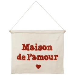 Fabrique de Styles Tableaux Et Toiles*Toile maison amour en coton écru et rouge 66x50cm - Famille