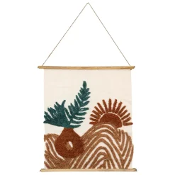 Fabrique de Styles Tableaux Et Toiles*Toile tuftée écru, et émeraude en coton - sweet leaves