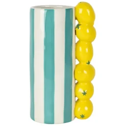 Fabrique de Styles Vases Et Soliflores*Vase citron en dolomite rayé turquoise et jaune h21cm - Medi